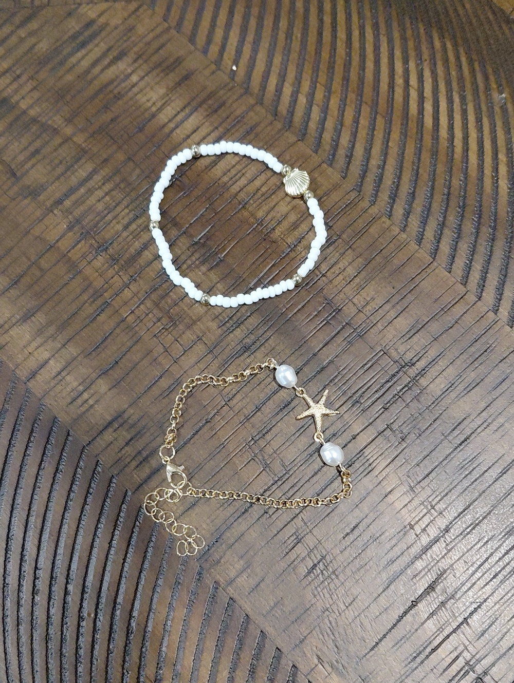 Gold and White Beach Star and Beaded Bracelet Set